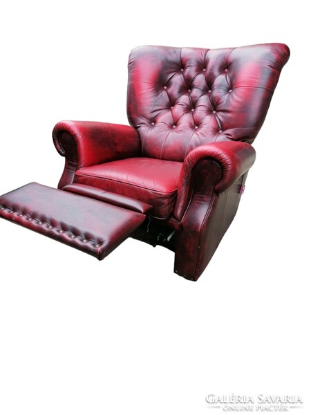 Eredeti  Chesterfield bordó relax bőr fotel