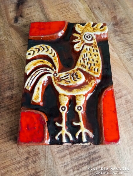 Applied art glazed ceramic rooster wall decoration