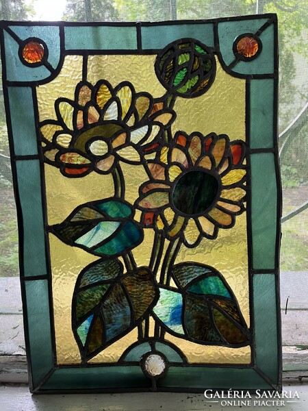 Róth Miksa (1865-1944): Napraforgó, üvegkép a Tiffany virágpannó sorozatból, 1902