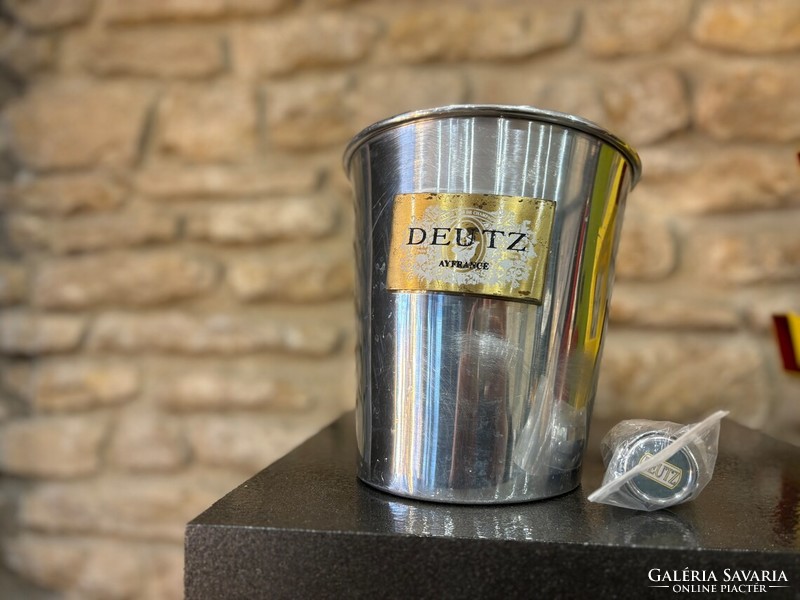 Vintage Deutz pezsgős vödör + 1 fém DEUTZ palackdugó - Francia pezsgős ajándékok