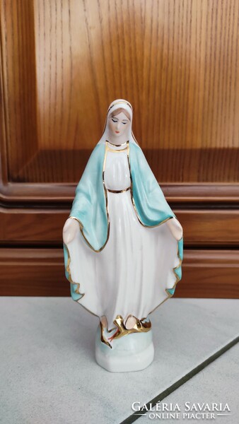 Antik Art Deco, porcelán Szűz Mária szobor. Aranyozott, hibáltan