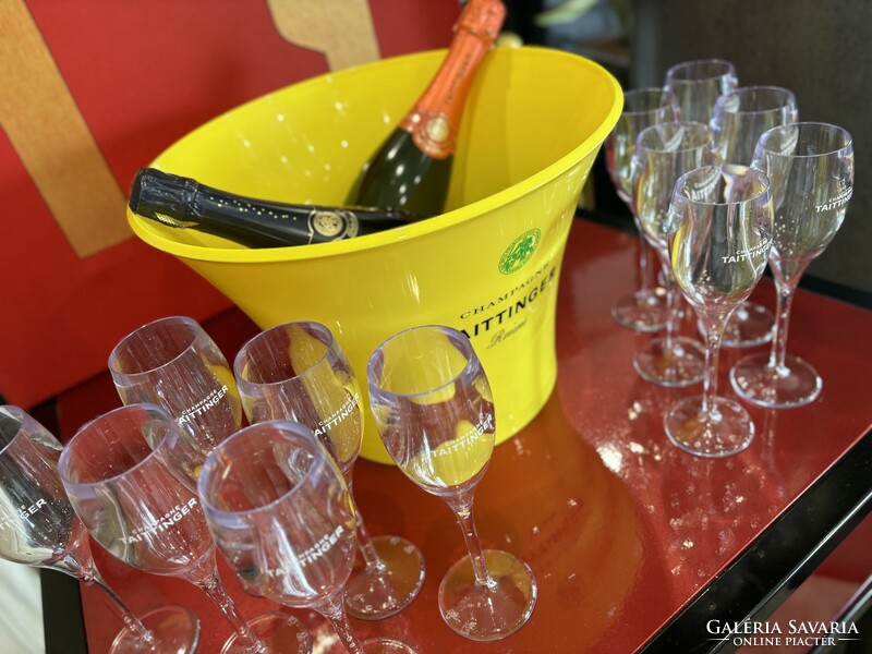 Champagne Taittinger Nyári Party Szett -  Több palackos jégtál 12 akril pezsgőspohárral