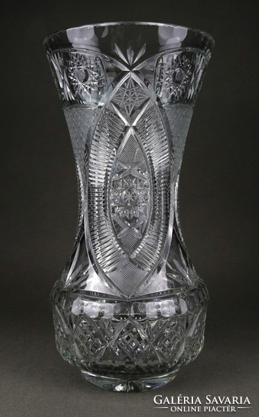 1R201 Régi nagyméretű vastagfalú gyönyörű csiszoltüveg kristály váza 28 cm