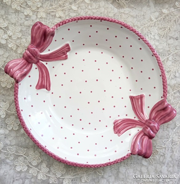 Gmundner ceramic pink polka dot bow bowl 24.5X5cm