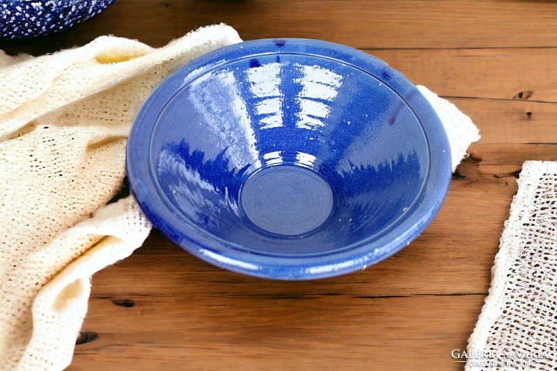 Vintage glazed blue ceramic bowl