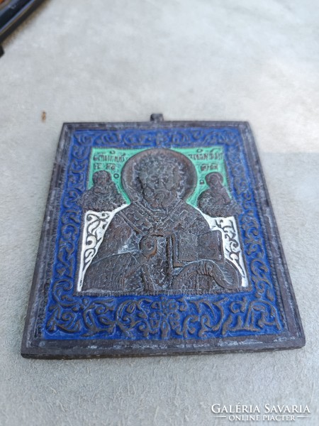 Bronze orthodox icon decorated with enamel