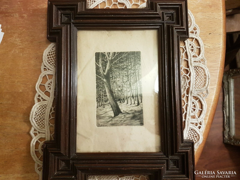Szűts - with sign, forest detail ----etching --, with the date 1922, in an antique wooden frame, made of quality wood b