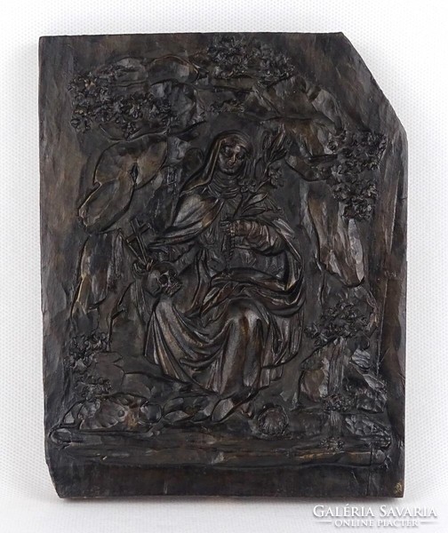 1R193 old carved wooden board holy image of Mary 18 x 14.3 Cm