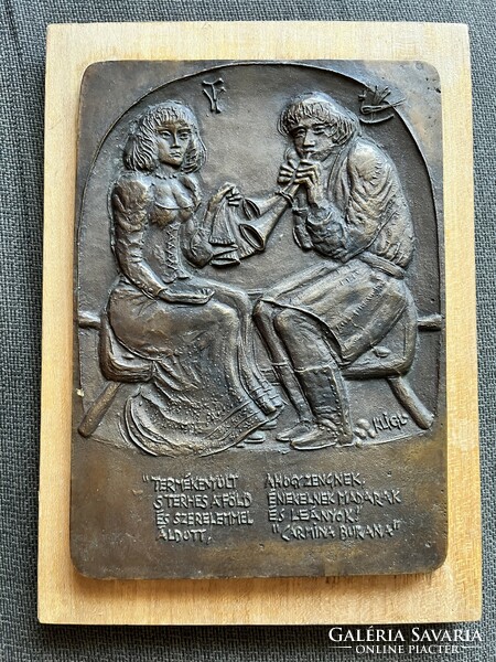 Kligl Sándor bronz fali relief , tábla, falidísz , Carmina Burana 29x21 cm.