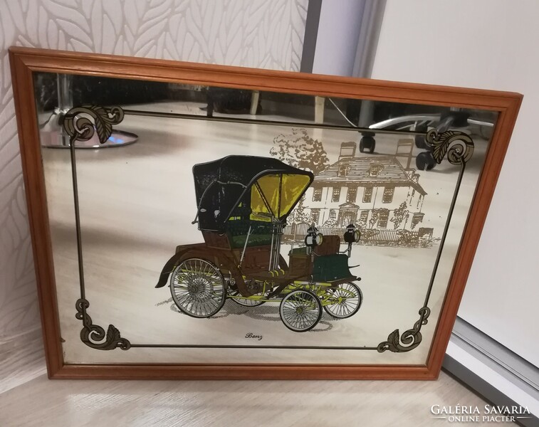 Rare vintage Benz car / framed pub mirror / wall automobilia / 43x32x1cm