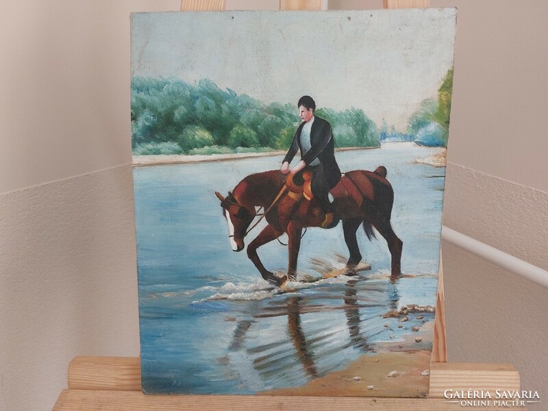 (K) Szignózott lovas festmény 40x31 cm