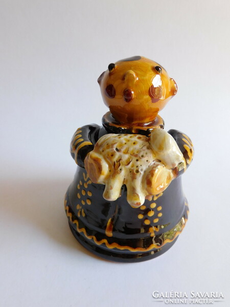 Figural folk pottery - boy with lamb -12 cm