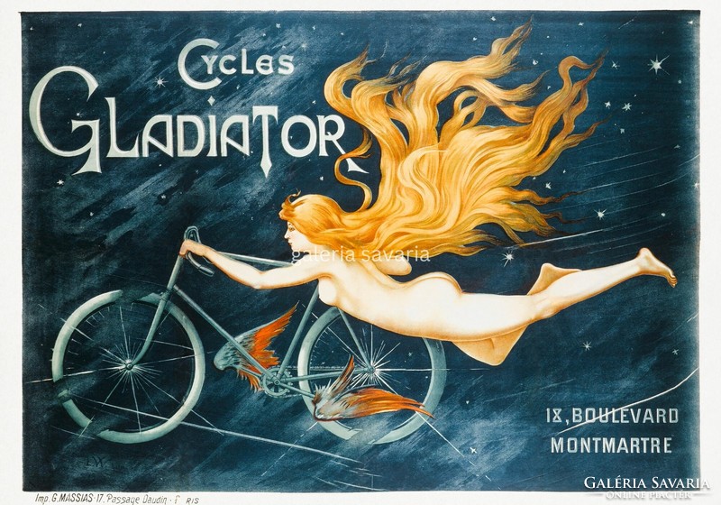 1895 Reproduction of an old poster of a goddess on a bicycle 40*28 cm