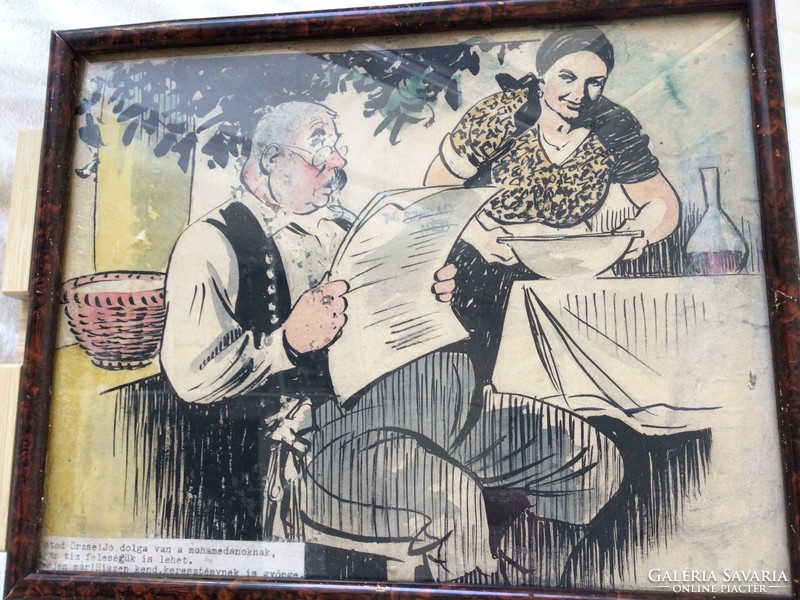 Sebők Imre eredeti karikatúra a Pesti Izé számára 31 x 24 cm