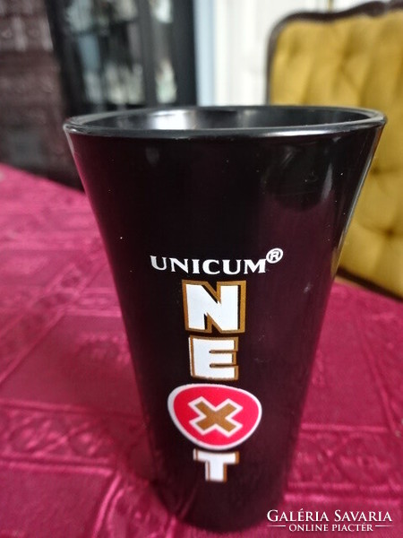 Fekete UNICUM-os kupica, NEXT. Magassága 9 cm.