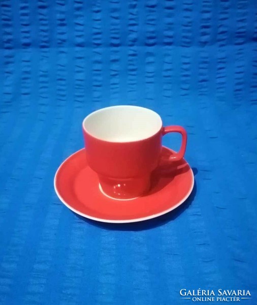 Hollóházi porcelán piros kávéscsésze alátéttel