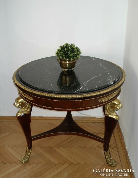 Empire-style round table with marble top