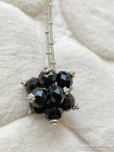 Special antique silver necklace with black pearl ball pendant