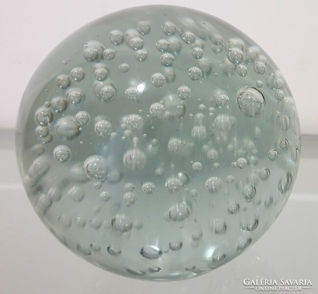Üveg buborékos levélnehezék, asztal dísz  8 cm