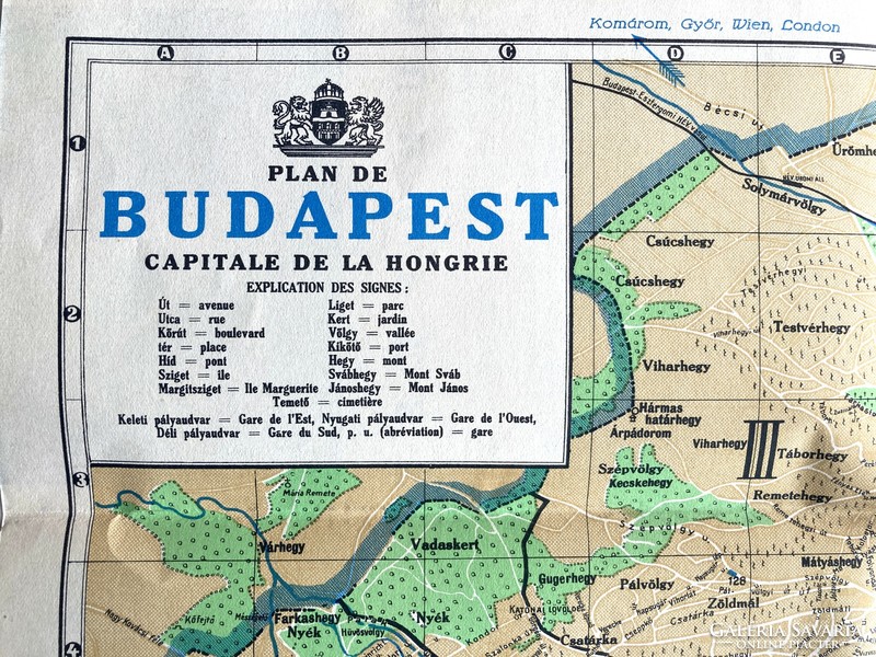 Budapest tourist map and illustrated guide from 1938, in French