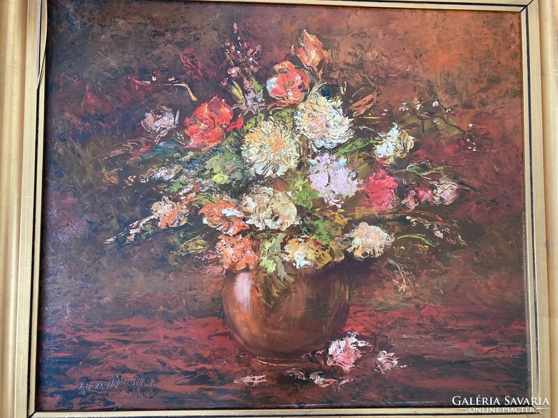Szanthoffer olaj festmény, virágok.