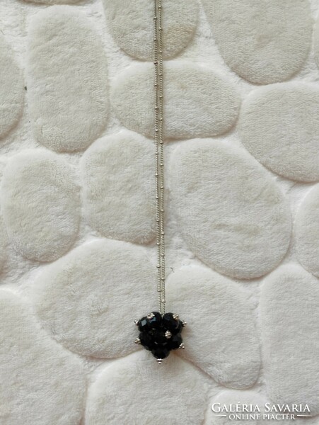 Special antique silver necklace with black pearl ball pendant