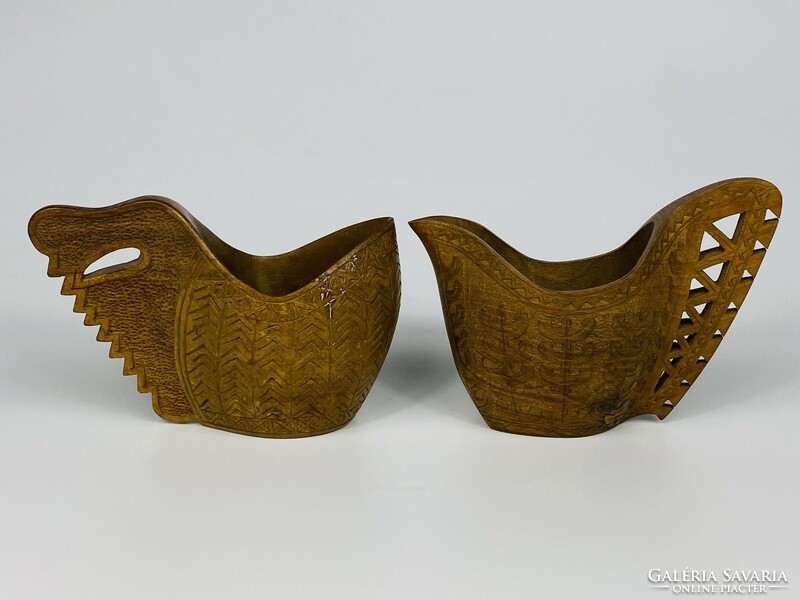 Carved wooden drinking bowl