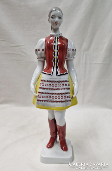 Hollóházi large hand-painted porcelain girl figure in folk costume in perfect condition 30.5 cm