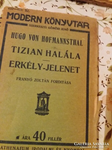 1905. Hugo von Hofmannsthal :Tizian halála / Erkély-jelenet könyv a képek szerint ATHENEUM