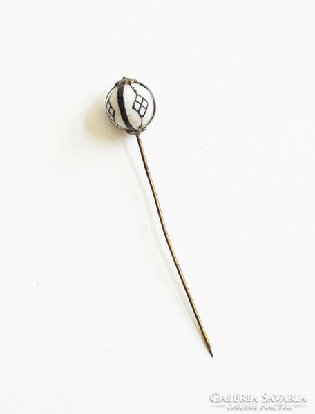 Antique hat pin, bun pin - with special pattern glass / ceramic ball