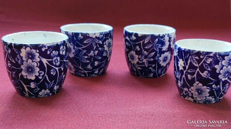 4db angol porcelán rövid italos pálinkás likőrös pohár tojástartó virág mintával
