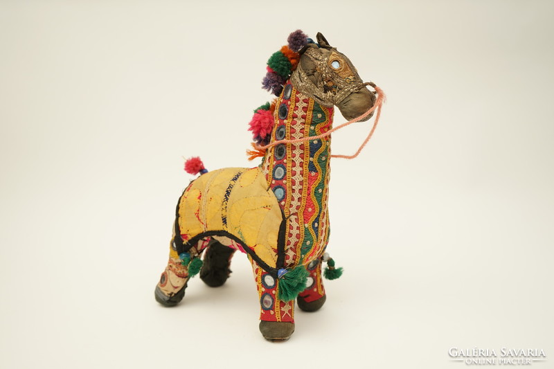 Retró Indiai Patchwork Radzsasztáni Tömött Játék Ló / Játék Figura / Régi