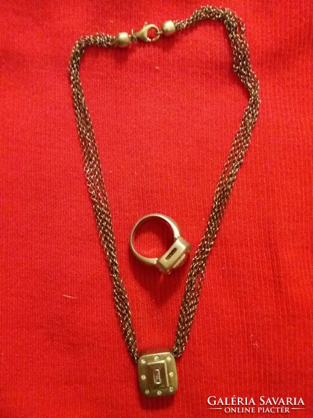 Italian modern style silver tested marked necklace 40cm + pendant + signet ring 36 grams according to pictures