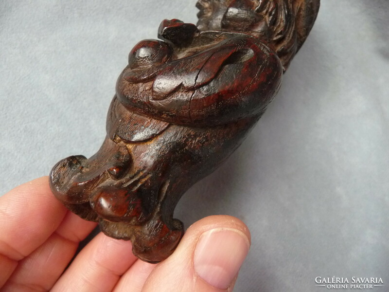 Antique carved wooden figure antique walking stick end? Renaissance wood carving carved oak stick end 17-18. S