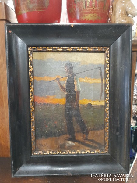 Zórád geza oil-on-canvas harvester lad painting. 33.5 X 24 cm.