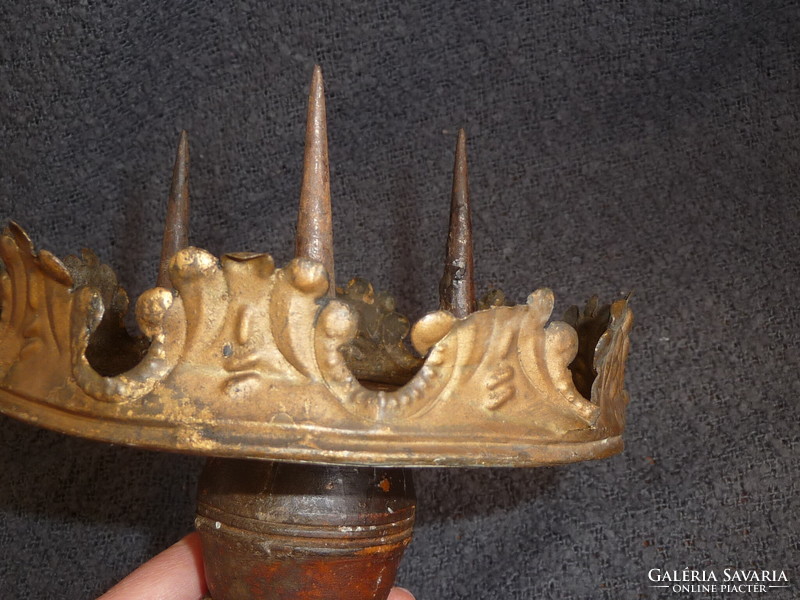 Antique religious object, antique church candle holder, special 3-spiked antique candle holder, 18th century