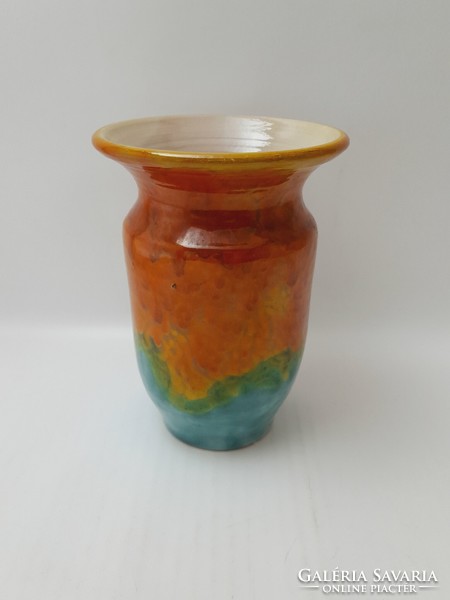 Polyák retró kerámia váza, 16,5 cm