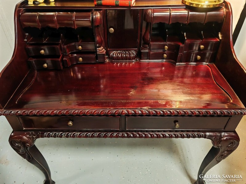 Beautiful mahogany, classic, solid wood English superstructure desk with plenty of storage