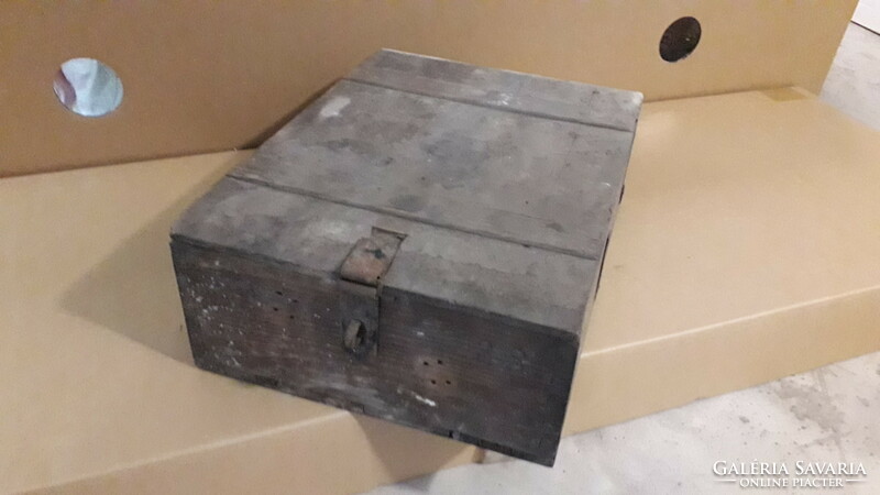 Antique wrought iron travel chest with opening lid wooden chest military chest 47 x 16 x 35 cm according to the pictures 2,