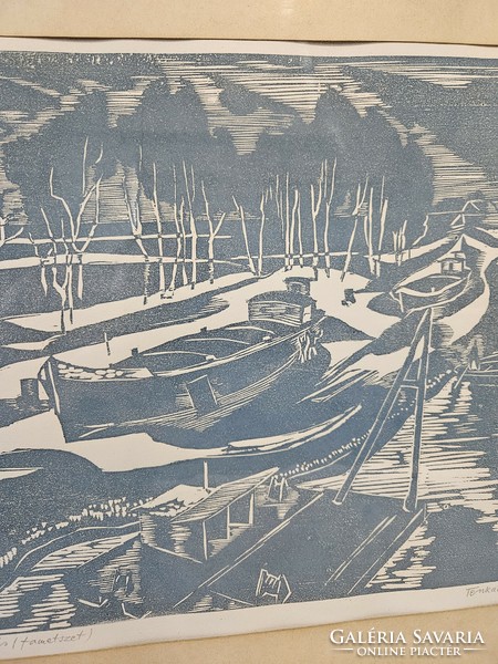 Tibor Tenkács (1913-1998), winter ship repair woodcut