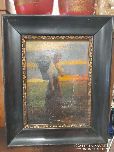 Zórád Géza Olaj-Vászon Arató Lány Festmény. 33.5 x 24 cm.