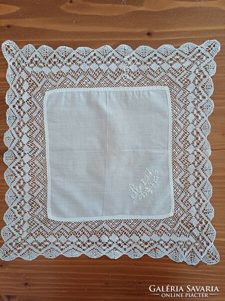 Beaten lace antique decorative handkerchief with Rye monogram
