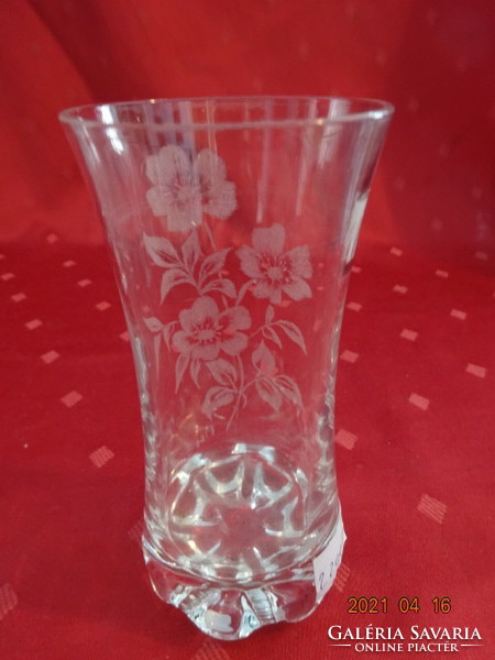 Glass goblet with vartag bottom, sandblasted, mh floral pattern, with Bormioli inscription, height 13 cm. He has!