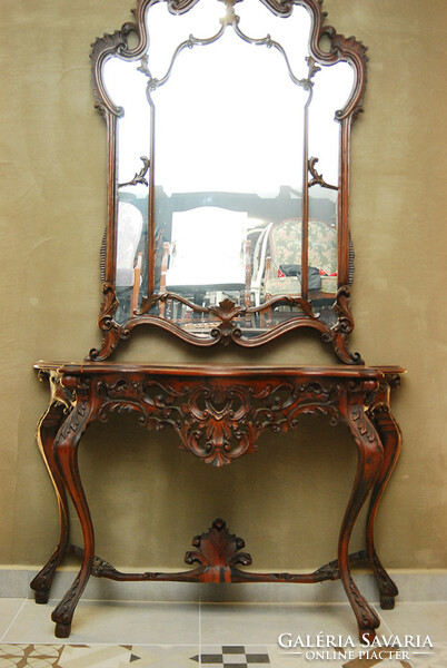 Barokk stílusú konzol asztal tükörrel