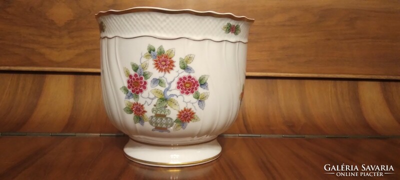 Hollóházi porcelán virágkaspó ritka festéssel