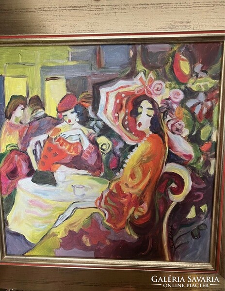 Siklósi Éva - Kávéházi találkozás c. festménye 40x40 cm