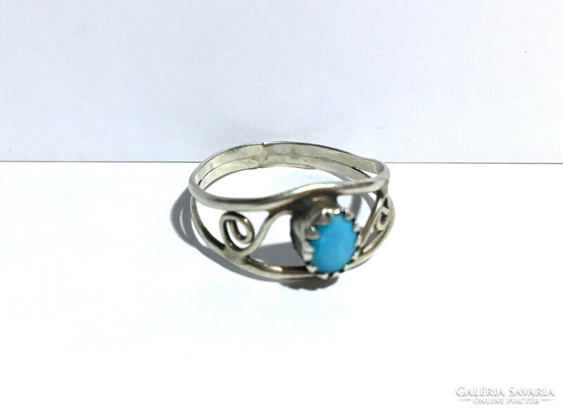 Antique Turquoise Gemstone Native American Silver Ring Handmade Ethnic Folk Art