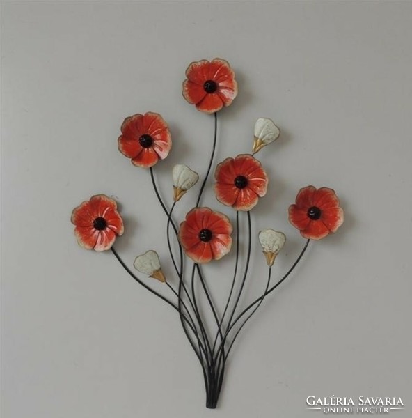 Metal wall decoration red flowers (900012)