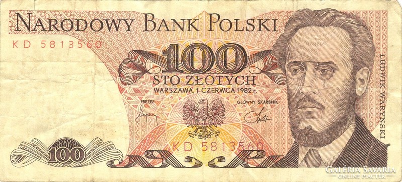 100 zloty zlotych Lengyelország 1982
