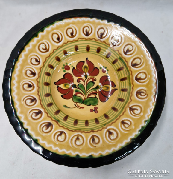 Large marked Hódmezővásárhely painted glazed ceramic bowl or wall decoration in perfect condition